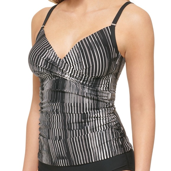 Calvin Klein Tummy Control Twist Front Scoop Back Tankini Top Black Size Small - Picture 3 of 5